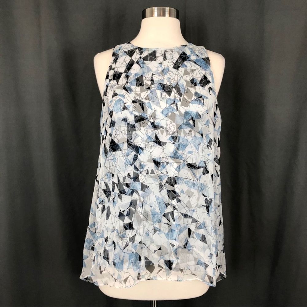 VINCE CAMUTO Blue Broken Prism Hi-Lo Layered Tank